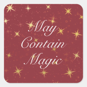 May Contain Magic Red & Faux Gold Foil Stars Square Sticker