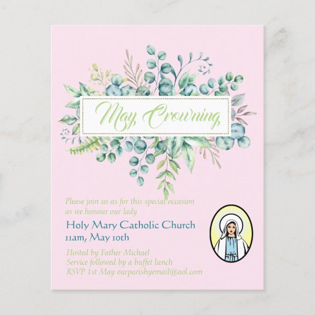 May Crowning Invites Virgin Mary Catholic Invites (Front)