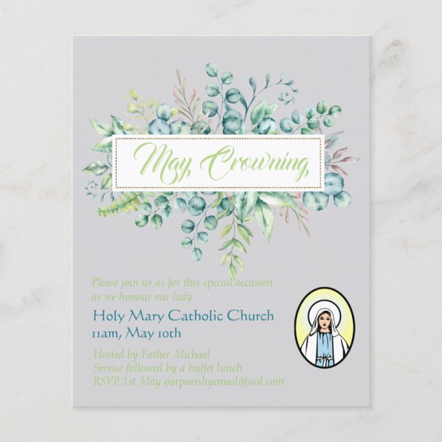 May Crowning Invites Virgin Mary Catholic Invites (Front)