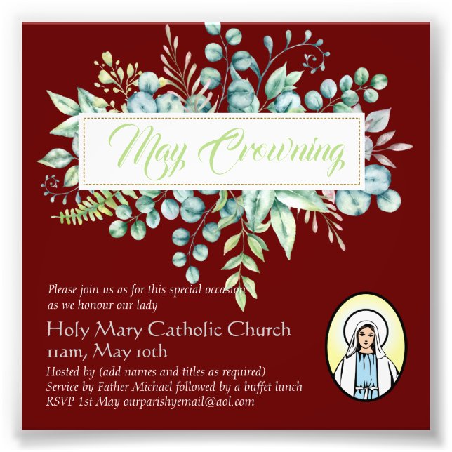 May Crowning Invites Virgin Mary Catholic Invites Photo Print (Front)