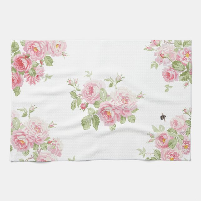 May Day Summer Roses bleached Linen Tea Towel (Horizontal)