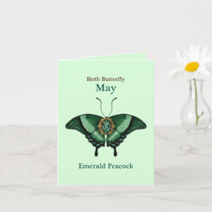 May Emerald Peacock Butterfly Art Birthday Card