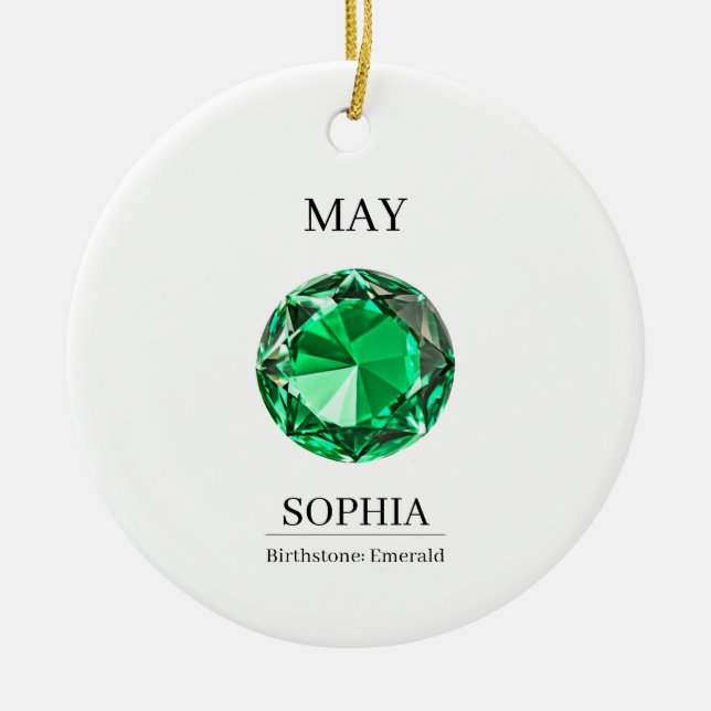 May Emerald  Personalised Birthday Card Ceramic Ornament (Front)