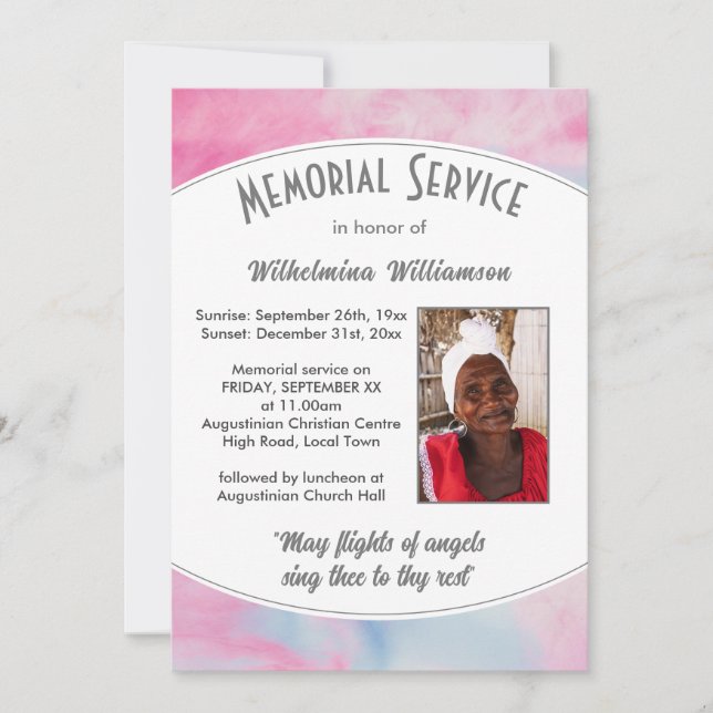 MAY FLIGHTS OF ANGELS Memorial Service Invitation (Front)