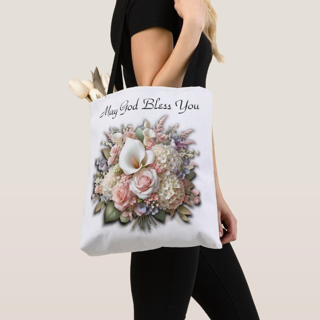May God Bless You Flower Bouquet Tote (Close Up)
