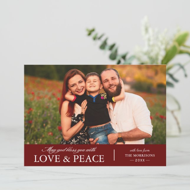 May God Bless you with Love and Peace Quote Photo Holiday Card (Standing Front)