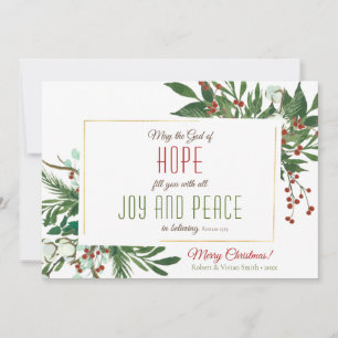 May God Fill you with Joy & Peace Cotton Greenery Holiday Card