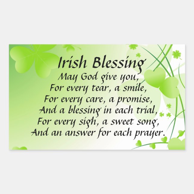 May God give You, Irish Blessing, Shamrocks Hearts Rectangular Sticker (Front)