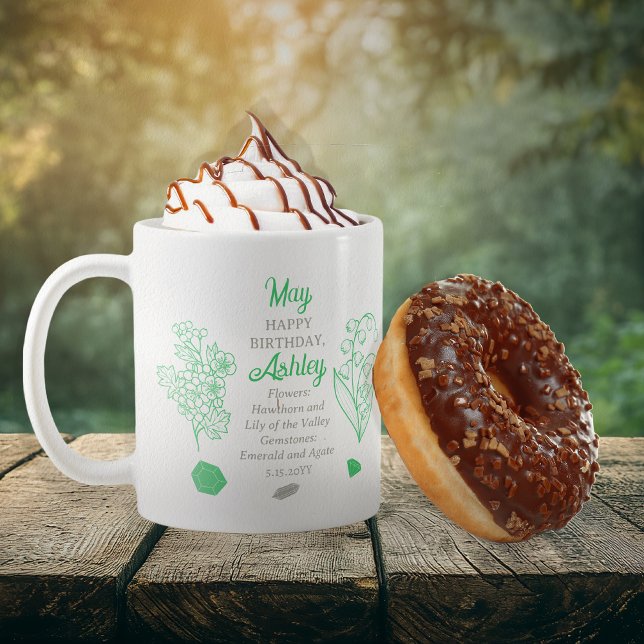 May Hawthorn |Lily of the Valley Birthday Keepsake Coffee Mug (May Floral and Birthstone Birthday Keepsake Coffee Mug)