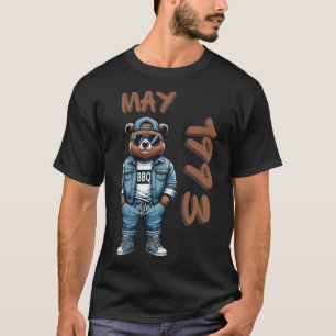 May King Grill Master Bear Bbq Lover Dad Birthday  T-Shirt