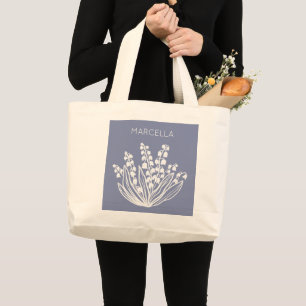 May Lily of the Valley Floral Bouquet Custom Name Large Tote Bag
