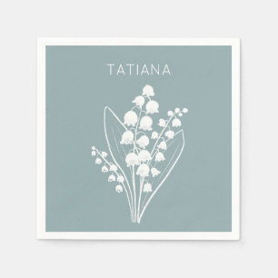 May Lily of the Valley Floral Bouquet Custom Name  Napkin