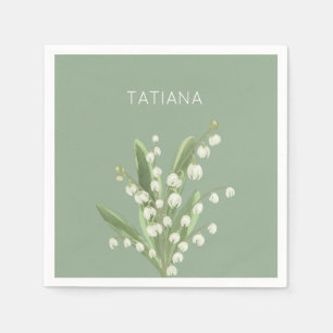 May Lily of the Valley Floral Bouquet Custom Name Napkin
