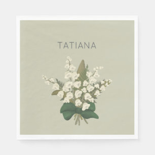 May Lily of the Valley Floral Bouquet Custom Name Napkin