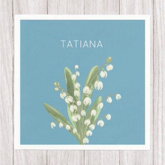 May Lily of the Valley Floral Bouquet Custom Name Napkin