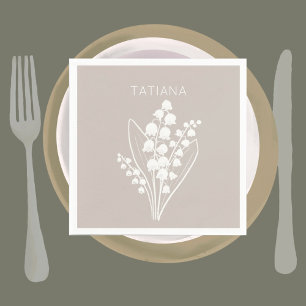 May Lily of the Valley Floral Bouquet Custom Name  Napkin