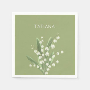 May Lily of the Valley Floral Bouquet Custom Name Napkin