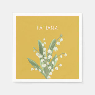 May Lily of the Valley Floral Bouquet Custom Name Napkin