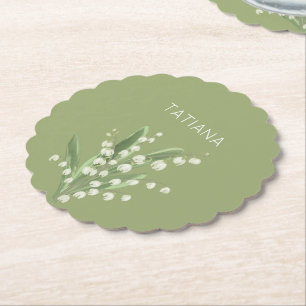May Lily of the Valley Floral Bouquet Custom Name  Paper Coaster