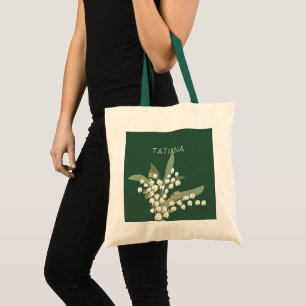 May Lily of the Valley Floral Bouquet Custom Name  Tote Bag
