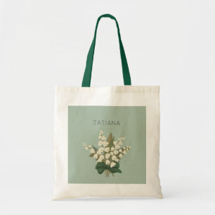 May Lily of the Valley Floral Bouquet Custom Name Tote Bag