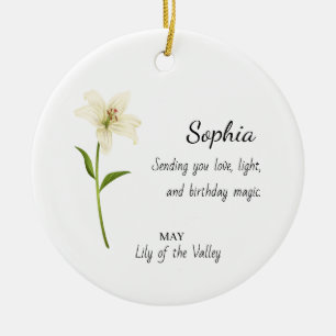 May Lily of the Valley Personalised Birthday Ceramic Ornament