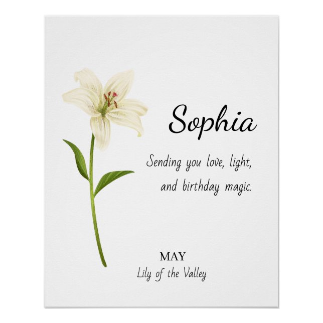 May Lily of the Valley Personalised Birthday Poster (Front)
