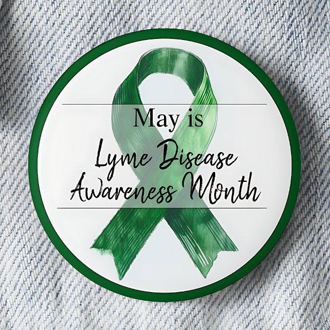 May Lime Disease Awareness Month 6 Cm Round Badge (May is Lyme Disease Awareness Month pinback button.  Green awareness ribbon.)