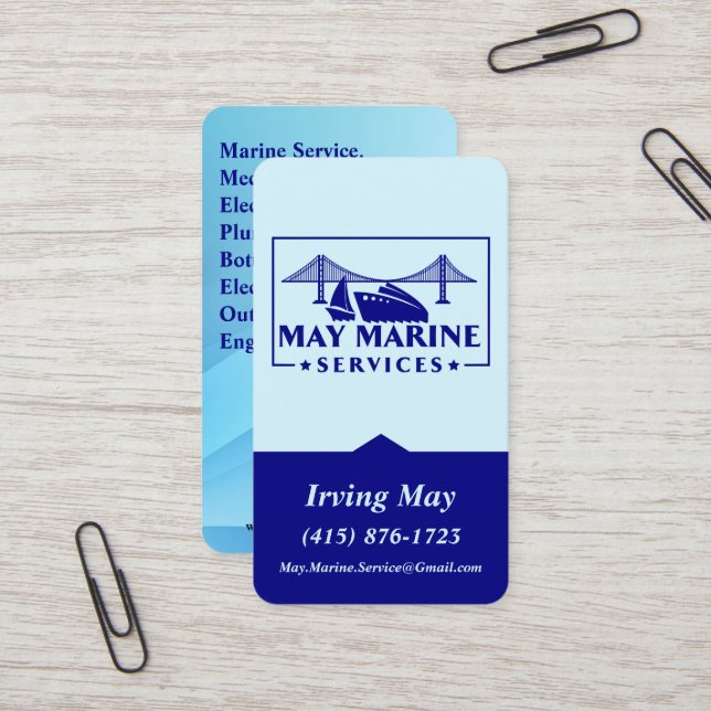 May Marine Services Customisable Logo QR Code URL Business Card (Front/Back In Situ)