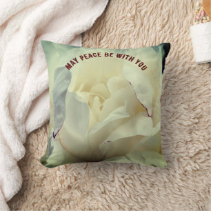 May Peace Be With You Peony Inspirational   Cushion