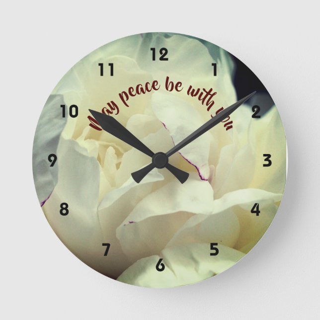 May Peace Be With You Peony Inspirational  Round Clock (Front)