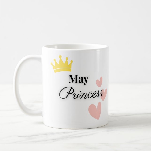 May Princess Mug – Gold Crown & Hearts Design (Left)