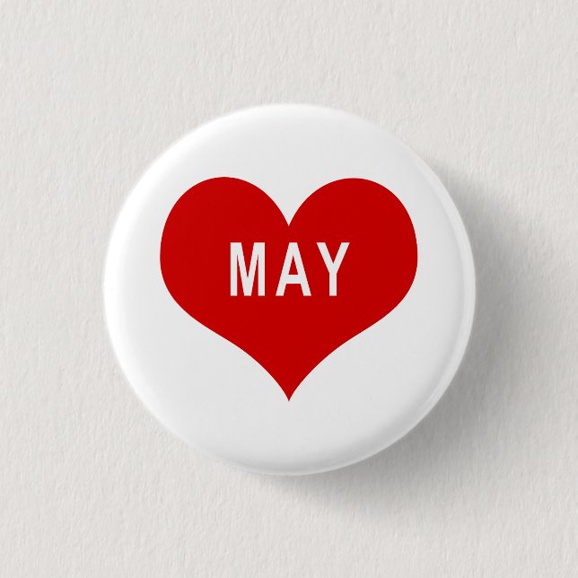MAY Red Love Heart Button (Front)