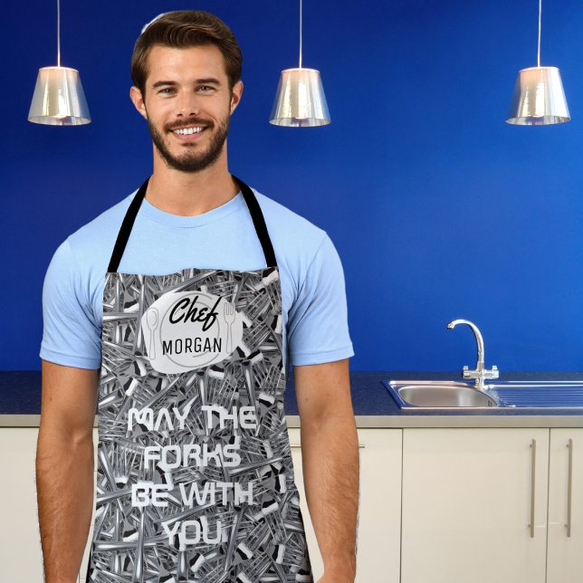 May the Forks Be With You Mens Apron (Cook in style and with a sense of humor with our fun customizable apron. )