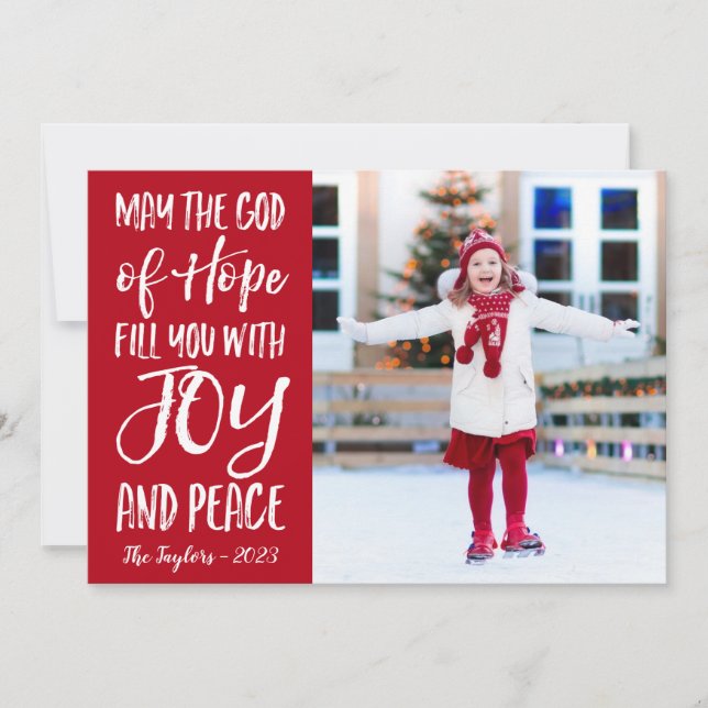 May the God of Hope Joy Peace Christmas Photo Card (Front)