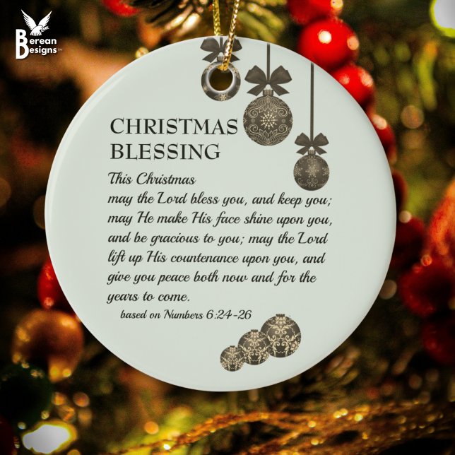 MAY THE LORD BLESS YOU Christian Christmas Ceramic Ornament (CHRISTMAS BLESSING Christian ornament based on Numbers 6 'The Lord Bless You' with customizable text)