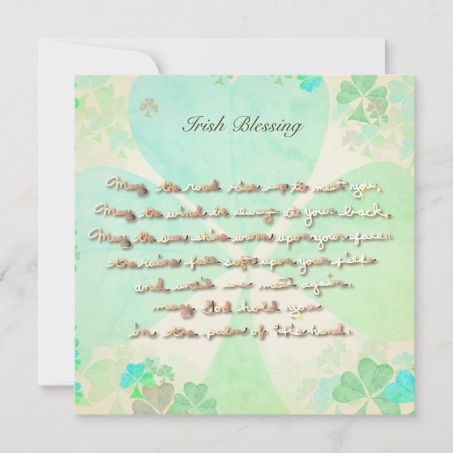 "May the road rise up..." Hand-written w/Shamrocks Card (Front)