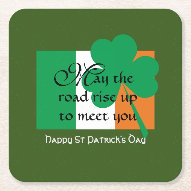 MAY THE ROAD RISE UP St Patricks Day Square Paper Coaster (Front)