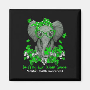 May We Wear Green Elephant Mental Health Awareness Magnet