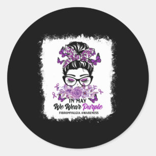 May We Wear Purple Messy Bun Fibromyalgia Awarenes Classic Round Sticker