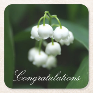 May white lilies square paper coaster