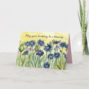 May Your Birthday Be a Blessing Religious Flowers Card