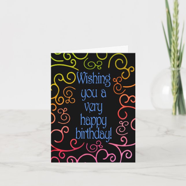 May Your Birthday Bloom Like a Rainbow Plume-Swirl Card (Front)