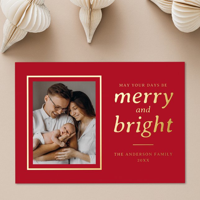 May Your Days Be Merry and Bright Red 2 Photo Foil Holiday Card (Creator Uploaded)