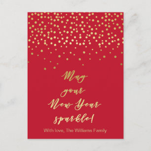 May your New Year Sparkle! Red and Gold Sparkles Postcard
