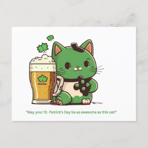 "May Your St. Patrick's Day Be Purrfect - Cat Post Holiday Postcard