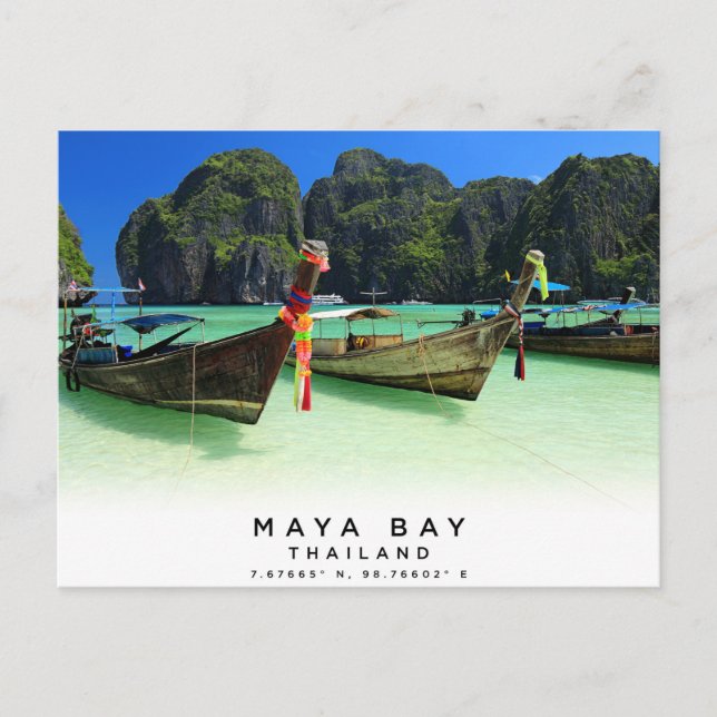Maya Bay Thailand Coordinates Postcard (Front)