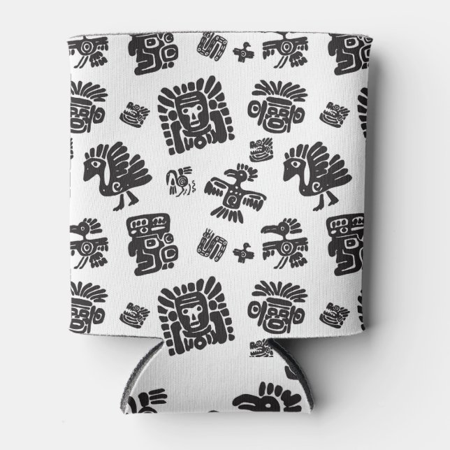 Maya Black White Ethnic Pattern Can Cooler (Front)