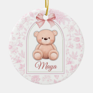 Maya   Custom Pink Teddy Bear Nursery Design  Ceramic Ornament