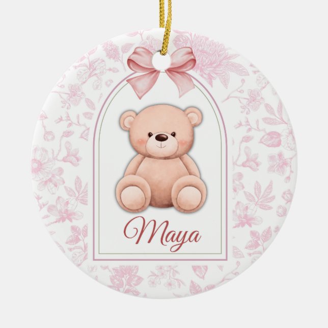 Maya | Custom Pink Teddy Bear Nursery Design  Ceramic Ornament (Front)